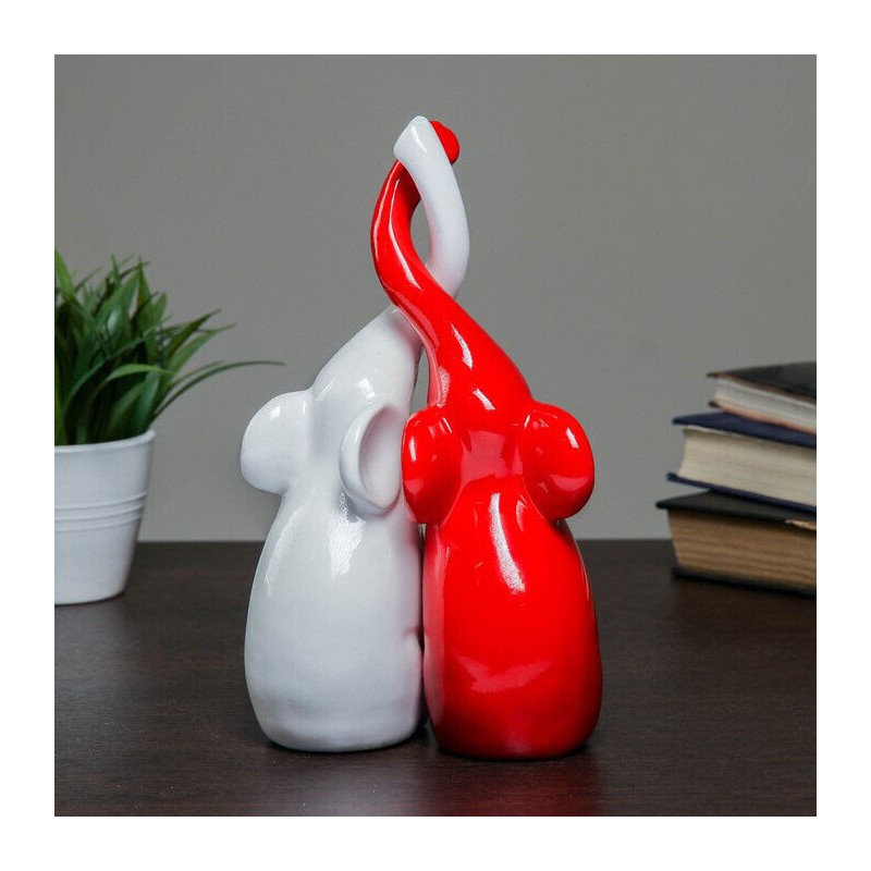 AEVVV Red White Elephant Figurines with Trunk Up 10 in