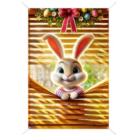 BlissYard Easter Bunny Window Cover Banner 31x47 Inch Easter Eggs Window Decoration Bunny Background Banner Easter Window Cover Easter Window Cover Party Banner Decoration Happy Easter Party Favors