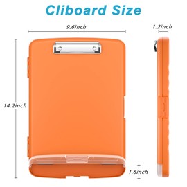 Rimilak Plastic Clipboard with Storage, High Capacity Nursing Clipboards with Pen Holder, Slim Clipboard Storage Box with Heavy Duty Clips, Clipboard Folder Side-Opening, Orange