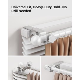 Outside Mounted Blinds Curtain Rod Bracket 1.3-2" Adjustable, Easy Install Tool-Free Anti-Slip, Over The Blinds Curtain Rod Holder for Curtains & Drapes, No Drill Curtain Rod Brackets, 2Pcs Silver