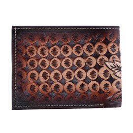 CTM® Men's Feather Tooled Leather Bifold Wallet, Brown