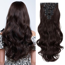 SEGOHAIR Hair Extensions Clip in 8Pcs 18 Clips Synthetic Fiber Seamless 17" Long Curl Full Head - Medium brown