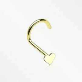 LionGothic Nose Screw Ring Heart Design Made of 14Kt Gold 18ga