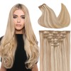 EnthayPow Clip in Hair Extensions Real Human Hair，Bleach Blonde and