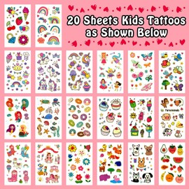 Leesgel 20 Sheets of Luminous Children's Tattoo, Girls, Temporary Tattoo, Children's Tattoo, Fake Tattoos, Stickers, Girls, Party Bags, Children's Birthday Decoration, Children's Toy Gifts for Girls