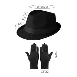 EHDWXVZM 1 x Men's Hat, 1 Pair of Finger Guards, Melon, Men's Jazz Hat, Men's Felt Hat, Short Brim Hat, black
