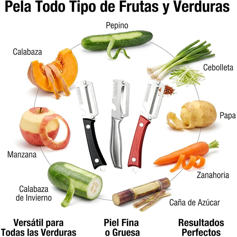 Pelador de verduras multifuncional con abrebotellas – 2 pcs, acero