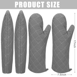 Breathffy 2 Pairs 17 Inch Extra Long Oven Mitts Heat Resistant Cotton Lining Oven Thick Gloves Kitchen Food Service Mittens for Pot Holders Cooking Baking BBQ, up to 482f (Grey)