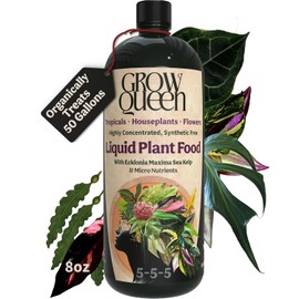 GreenGlow Organic Indoor Plant Food  All-Purpose Liquid Fertilizer 5-5-5 with Sea Kelp for Houseplants & Tropical Plants – 8 oz Concentrate Treats Up to 50 Gallons