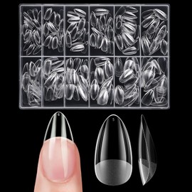 Venares Short Almond Nail Tips, Pack of 500 Full Cover Nail Tips for Gel Nails, 12 Sizes, Short Nail Tips, Clear Soft Gel Tips, Pre-buff Artificial Nails for Sticking, Short with Box - XS