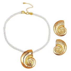 1 Pair Of Conch Earrings, 1 Conch Necklace, Bohemian Style Jewelry, Alloy Conch Necklace, Ocean Style Textured Earrings, Beach Vacation Jewelry