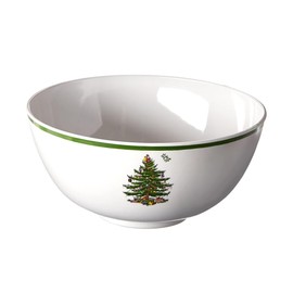 Spode Christmas Tree Melamine Deep Bowl | Large 11 Inch Round Serving Bowl for Salad, Pasta, and Side Dishes | Holiday Serving Dishes for Indoor and Outdoor use | Dishwasher Safe