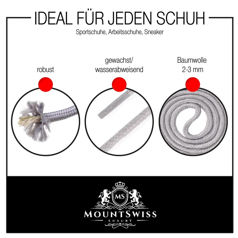 Mount Swiss© Luxury Waxed Round Shoelaces for Business Suits and