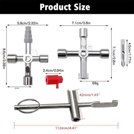 Set of 3 universal lift keys, internal triangular key, control cabinet key, 4-way multifunctional key for water and electricity meters, lifts, radiators, gas meters, cross key