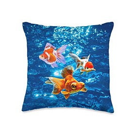 Ornamental Goldfish Fancy Goldfish Ranchu Oranda Ryukin Breeders Aquarium Fish Throw Pillow, 16x16, Multicolor