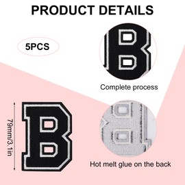 Pack of 5 Letter Patches for Ironing and Sewing, 8 cm Decorative Letter Patches for Iron-On Fabric Jackets Jeans Handbags Backpacks Hats DIY Work (B)