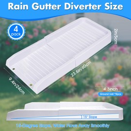Rain Gutter Downspout Splash Block for Foundation Protection,24" Gutter Splash Guards Downspout Extensions Water Drain Tray with Fixing PE Nails for Outdoor Rainwater Drainage (4pcs--White)