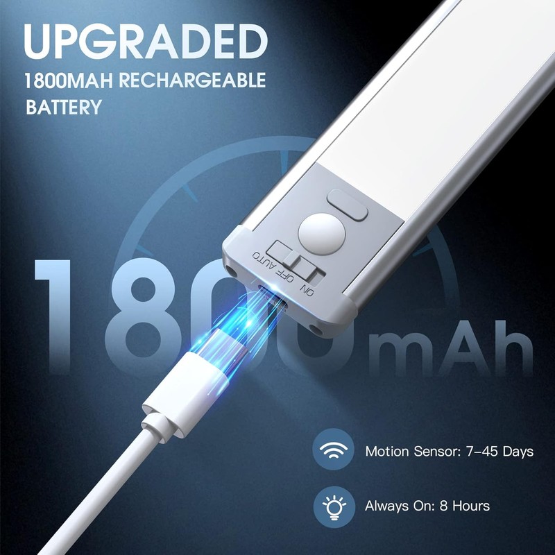 MCGOR 10-Inch Under Cabinet Lighting, 2-Pack Rechargeable Motion Sensor LED