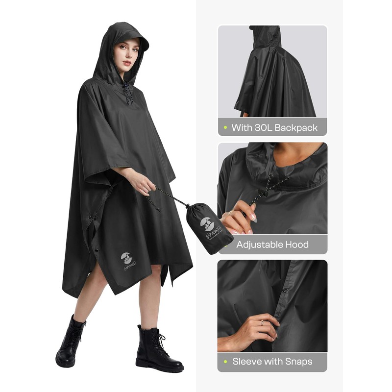 SaphiRose Hooded Rain Poncho Waterproof Raincoat Jacket for Men Women