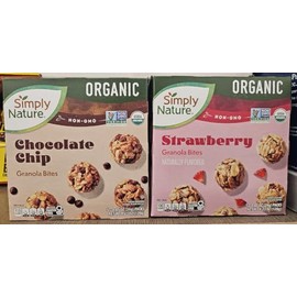 Simply Nature Gluten-Free Kosher NON-GMO Organic Chocolate Chip & Strawberry Granola Bites 4.23oz 120g (Two Boxes)