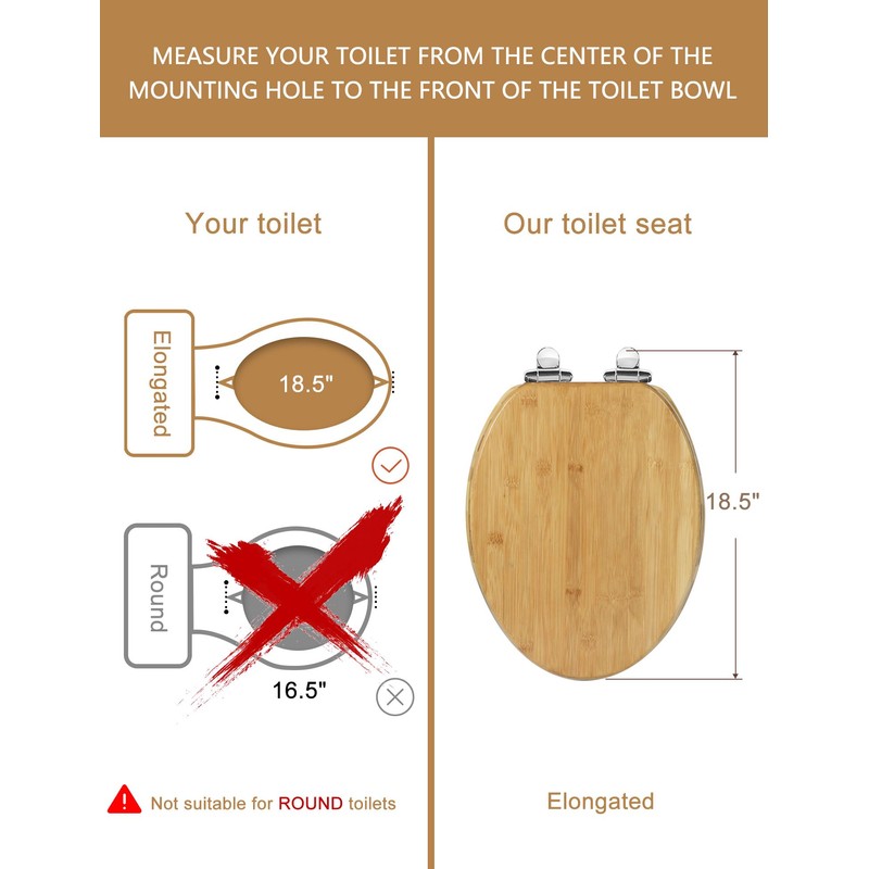 Elongated Bamboo Toilet Seat with Lid Quick Release Slow Close