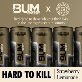 BUM Sugar-Free Energy Drink, Strawberry Lemonade - Lightly Carbonated & No Artificial Colors, Natural Caffeine & Citicoline for Energy, Focus, Brain Boost & Workout Sports Beverage - 12 oz, Pack of 12