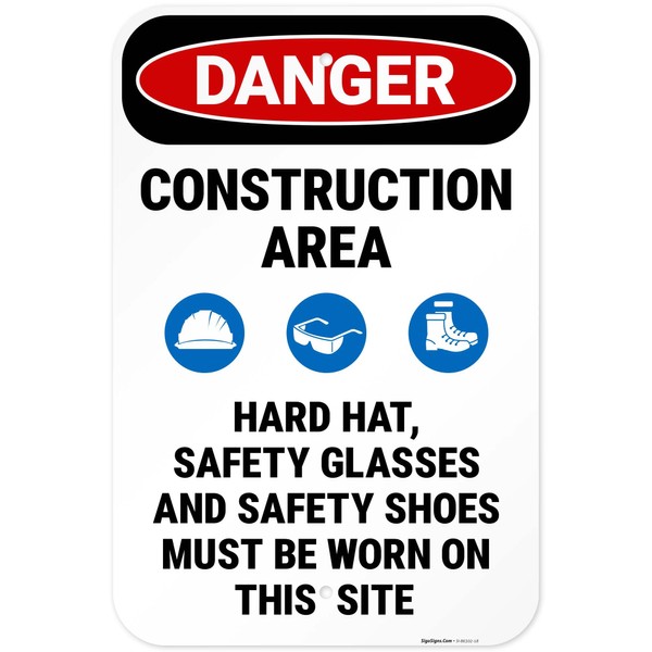 Danger Construction Area Hard Hat Safety Glasses and Safety Shoes