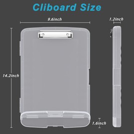 Rimilak Plastic Clipboard with Storage, 8.5 x 11 High Capacity Folio Nursing Case with Pen Holder, Size 14.2 x 9.6 x 1.2″ Folder Side-Opening for Classroom, Teacher, Smooth Writing, Translucen