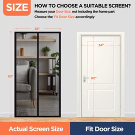 Famyards Self Sealing Magnetic Screen Door, Actual Screen Size 36 x 83 Fit Door Size 34 x 82 Inch Kid and Pet Friendly Walk Through Door Screen Magnetic Closure