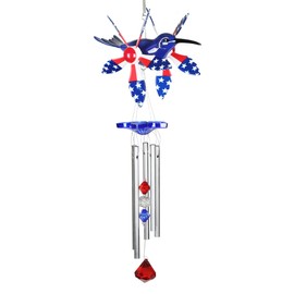 Exhart WindyWing Patriotic Hummingbird Wind Chime with American Flag Wings That Spin in The Breeze, 8 by 18 Inches