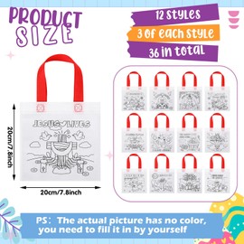 SmoothNovelty 36 Pcs Easter He Lives Coloring Goodie Bags Reusable Color Your Own Tote Non Woven Jesus Gift Bags with Handles for DIY Painting Carnival Birthday Supplies