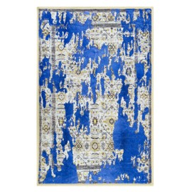 8x10 Area Rugs for Living Room, Ultra-Thin Low Pile Machine Washable Rugs, Large Indoor Non Slip Vintage Floor Accent Carpet Foldable Print Mat for Bedroom Dining Room Home Office Kitchen Blue