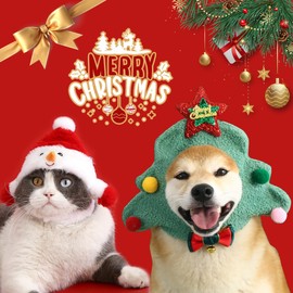 Aimondow Pet Santa Hat, Cat Snowman Christmas Hat, Christmas Tree Headwear for Medium Large Dog, Xmas Tree Dog Hat, Cute Pet Holiday Costume for Kitten Puppy (Small, Snowman Hat)