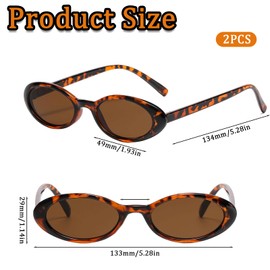 FveVqe 2PCS Oval Sunglasses, Oval Sunglasses Womens Retro Tortoise Shell Design, Stylish UV Protection Eyewear for High-Fashion Looks, Daily Wear and Travel Accessory