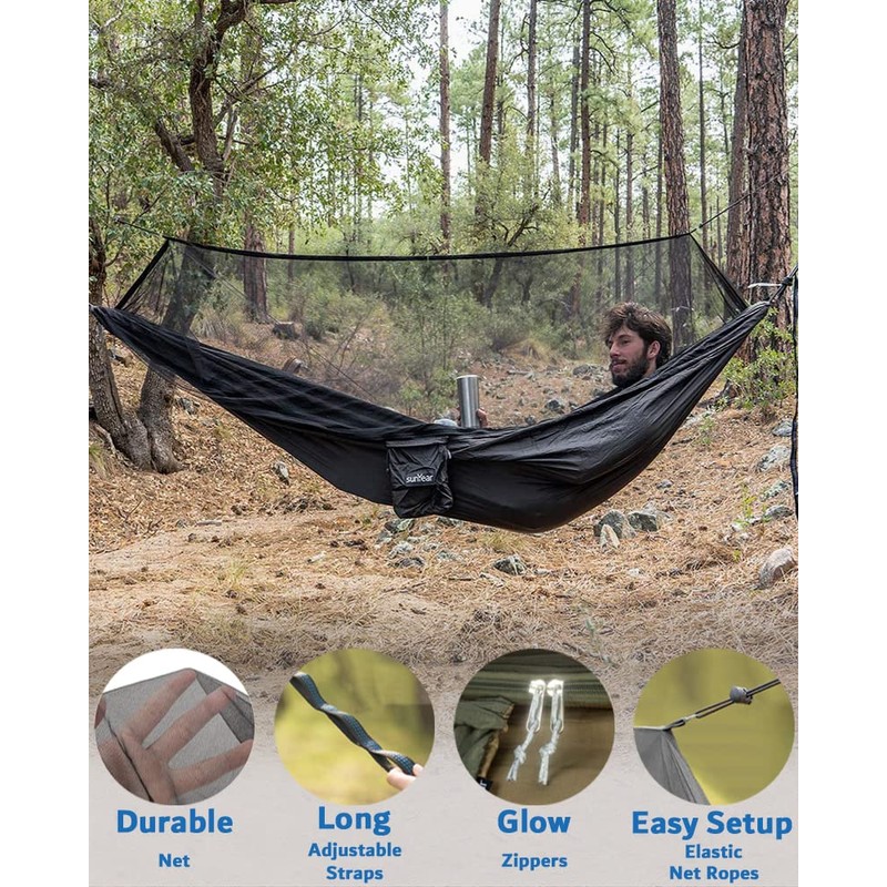 Sunyear Hammock Camping with Rain Fly Tarp and Net, Portable