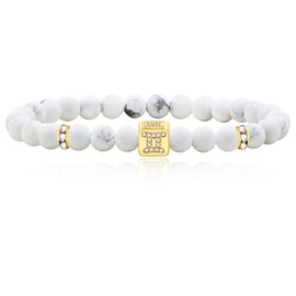 Oneress Zodiac Sign Constellation Distance Prayer Blessing Bracelet Paired with Fashionable 6mm Howlite Bracelet for Couples Friends Gifts for Birthday SJYA4647 (Gemini)