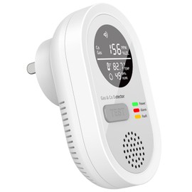 1Pack Pehoksse 4-in-1 Carbon Monoxide Detector (Light White) Plug-in & Portable, Travel Carbon Monoxide Detector with Temp/Humidity (F°) for Home Bedroom Office