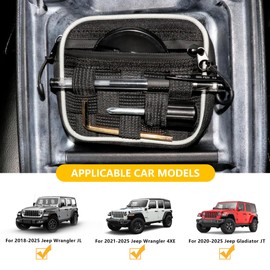 RERPRO Center Console Organizer Storage Compatible with 2018-2025 Jeep Wrangler JL 4XE Gladiator JT Accessories Console Organizer Armrest Hidden Bag with Tactical Webbing Molle Panel, Black