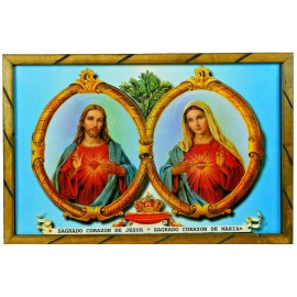 Sagrado Corazon De Jesus y Maria  Imagen Cuadro Rustico Madera 36”x24”