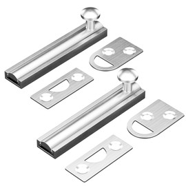 MaozyHomie 3 Inch Solid Brass Surface Bolt, Heavy Duty Concealed Slide Surface Door Bolt, Slide Bolt Latch French Door Lock with Screws for Windows Cabinet Wooden Fence Yard, Brushed Silver, 2 Pack