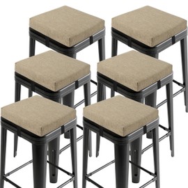 OVOV Set of 6 Bar Stool Cushions Square Non-Slip Cushions for Bar Stools with Ties Small Seat Pads with Washable Cover 12" x 12" (Beige)