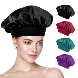 Yiows Silk Bonnet Silk Bonnet for Sleeping, Pack of 2 Silk Hair Caps, Hair Wrap, Sleeping Caps for Women and Girls (Black, Red, Purple, Cyan)