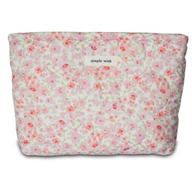 GISMTR Quilted Cotton Makeup Pouch, Large Floral Makeup Bag for Women, Kawaii Travel Cosmetic Pouch Coquette Organizer Bag