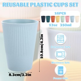 AKOLAFE 16 Pack Coloured Plastic Cups 350ml Reusable Hard Plastic Tumblers Small Unbreakable Drinking Cup 8 Colour Stackable Water Beakers for Party Cammping Kitchen, Dishwasher Safe