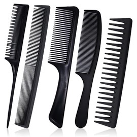 5 Pieces Hair Comb Set, Big Teeth Comb Fine Comb with Tail Anti-Static Detangling Comb for Men Women Home Salon Hairdressing Salon (Black)