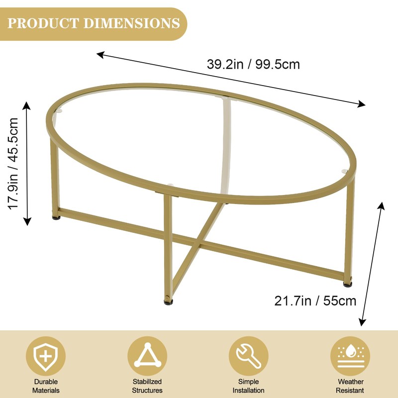 Coffee Table Gold Oval Glass Coffee Tables for Living Room,Modern