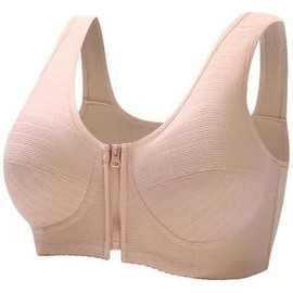 Women's Post-Surgical Front Close Recovery-Sleep Zipper Bra (AU, Alpha, Large, Regular, Regular, Skin)