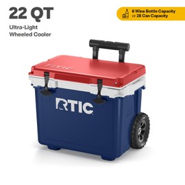 RTIC 22 QT Ultra-Light Wheeled Cooler with Handle, Hard Insulated Portable Ice Chest Box for Beach, Drink, Beverage, Camping, Picnic, Fishing, Boat, Barbecue, Patriot