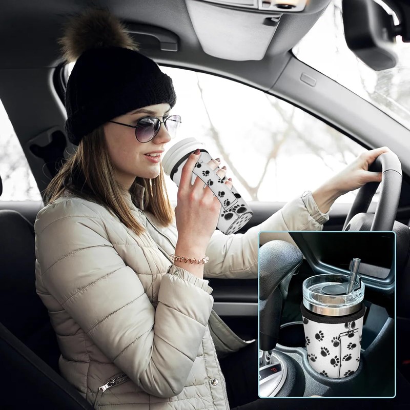 Reusable Iced Coffee Sleeve with Handle, Dog Footprints Coffee Cup