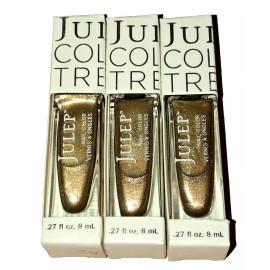 JULEP WINNIE BOMBSHELL CHRISTMAS GOLD FLAKE MATALIC Nail Polish Lot Of 3 Bottles